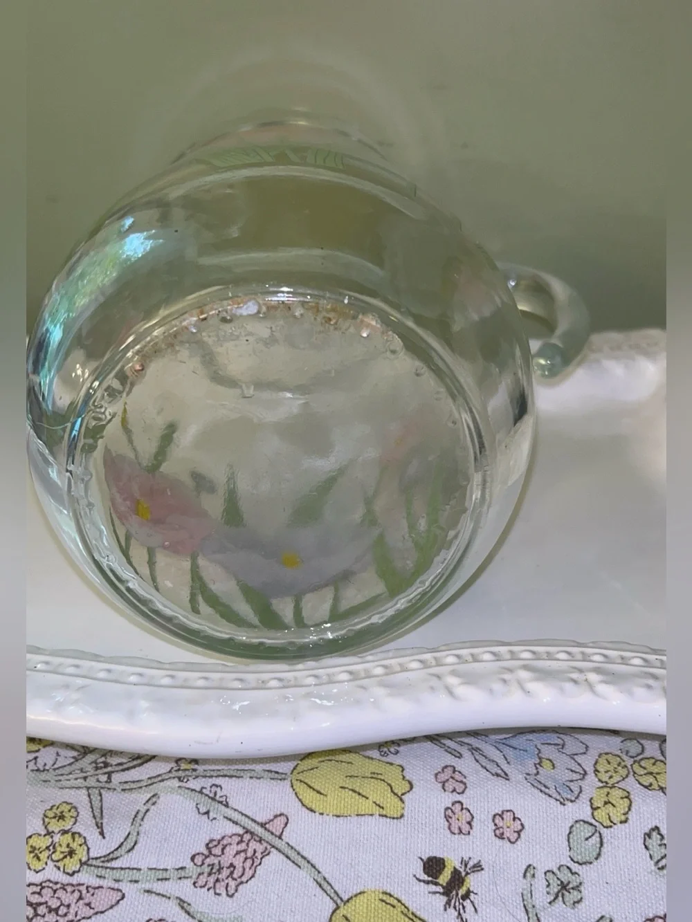 Pasabahce Circleware Poppy Floral glass pitcher-Vintage